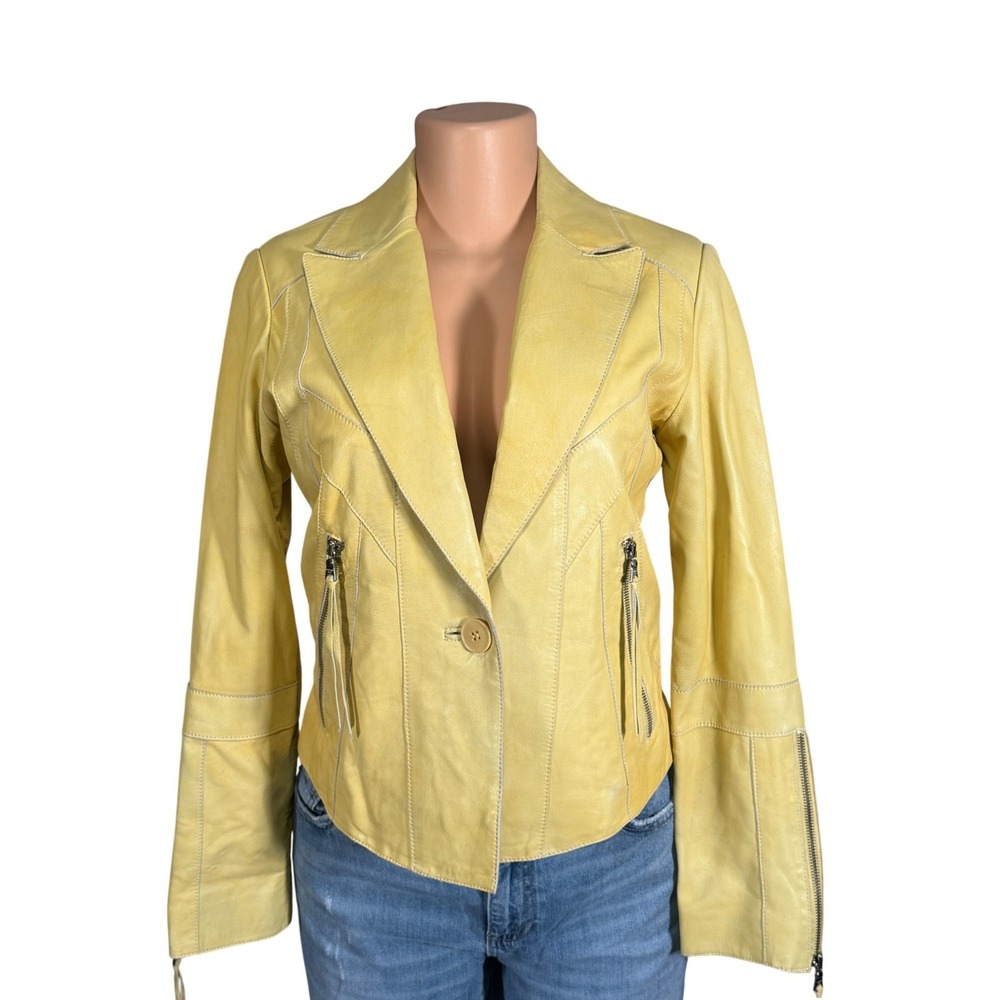 Andrew Marc New York Yellow  Moto Blazer Jacket Womens . Size small